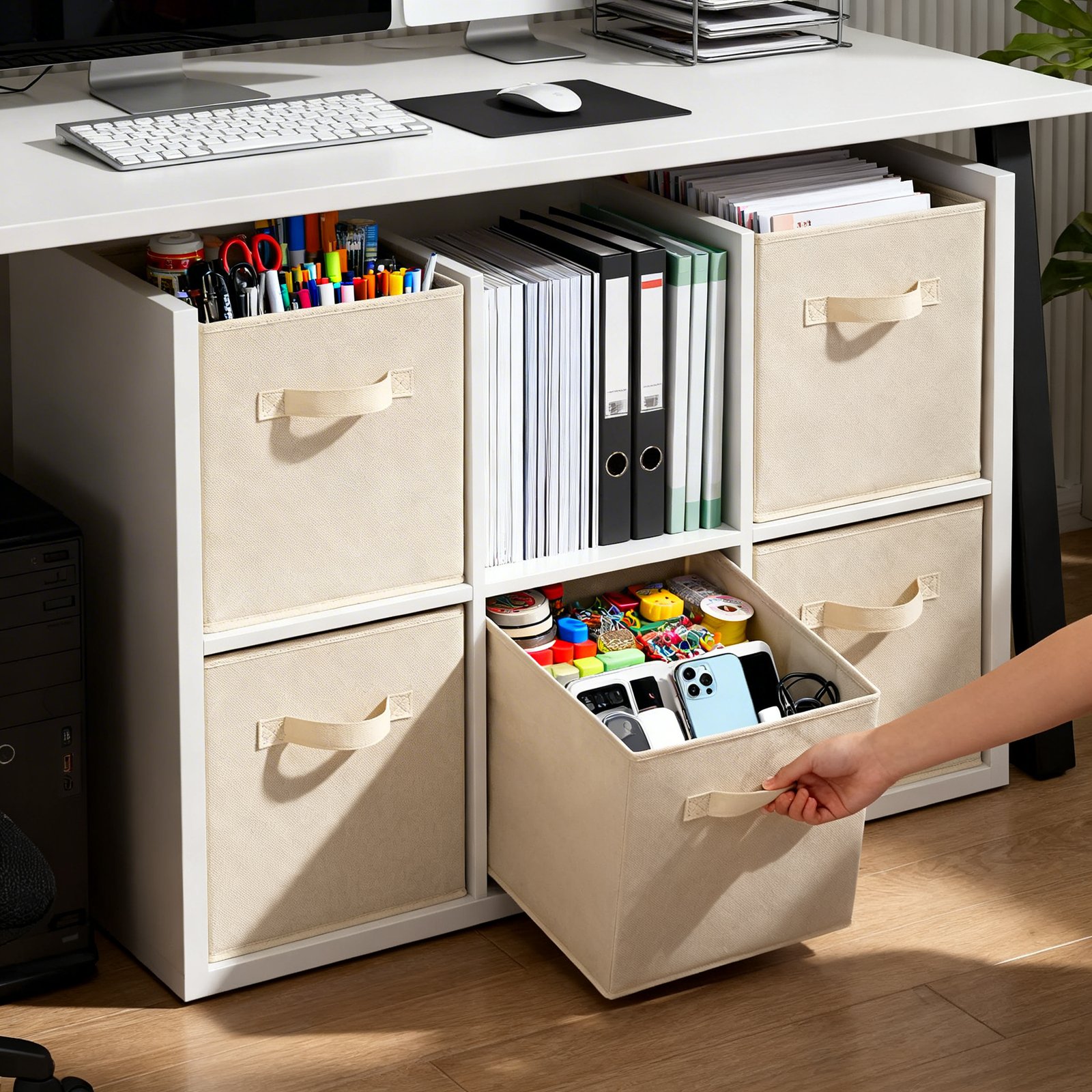fabric storage cubes in action
